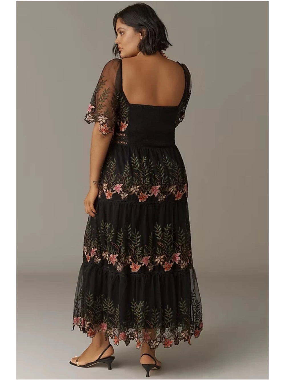 NWT bl^nk x ANTHROPOLOGIE Emryn Embroidered Square-Neck Midi Dress - Picture 3 of 15
